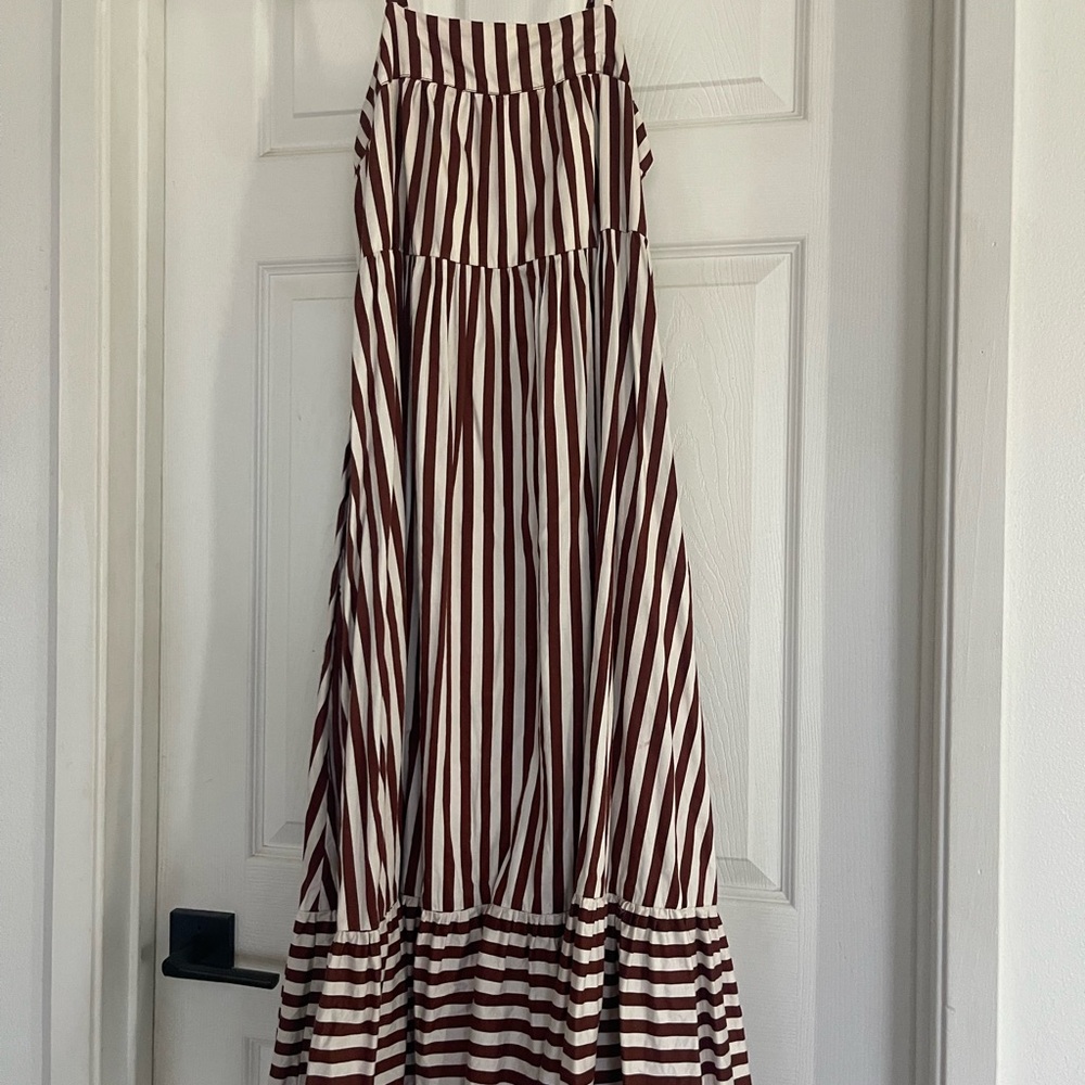 Mikoh - Striped Brown and White Women's midi dress